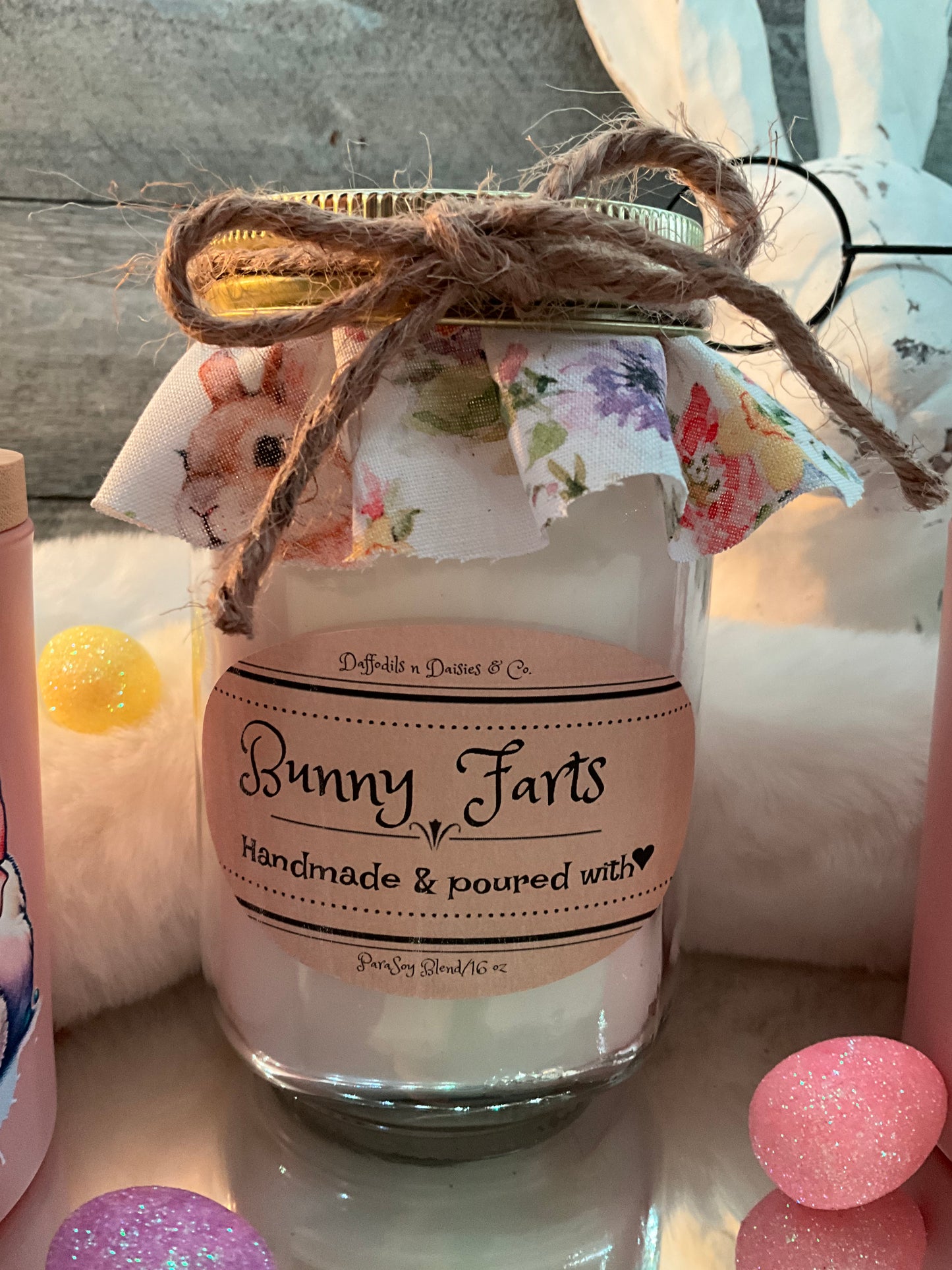 16 oz Rustic Radiance ParaSoy blend candle (Country Bunny) Easter Edition (Bunny Farts)