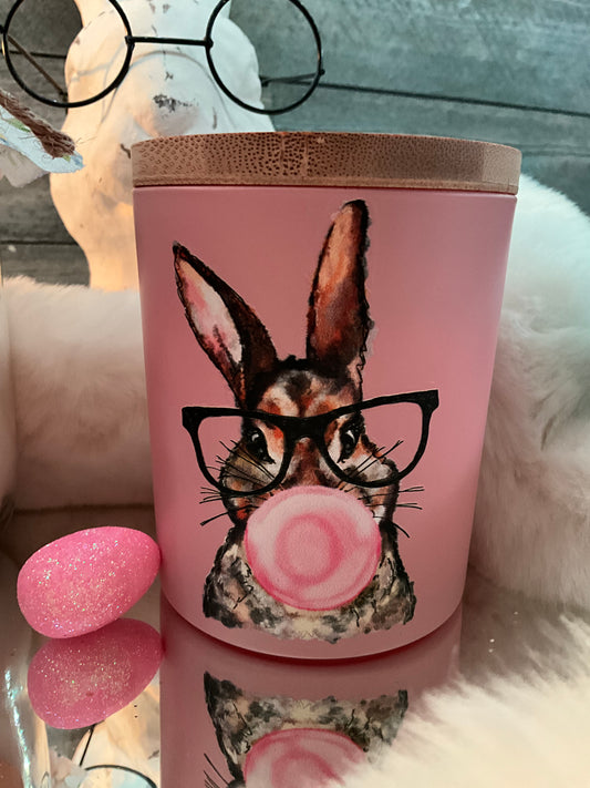 10oz ParaSoy blend wax frosted pink Bubblegum Bunny Candle ( Bunny Farts)