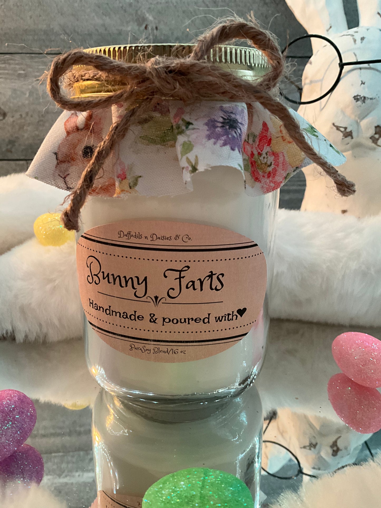 16 oz Rustic Radiance ParaSoy blend candle (Country Bunny) Easter Edition (Bunny Farts)