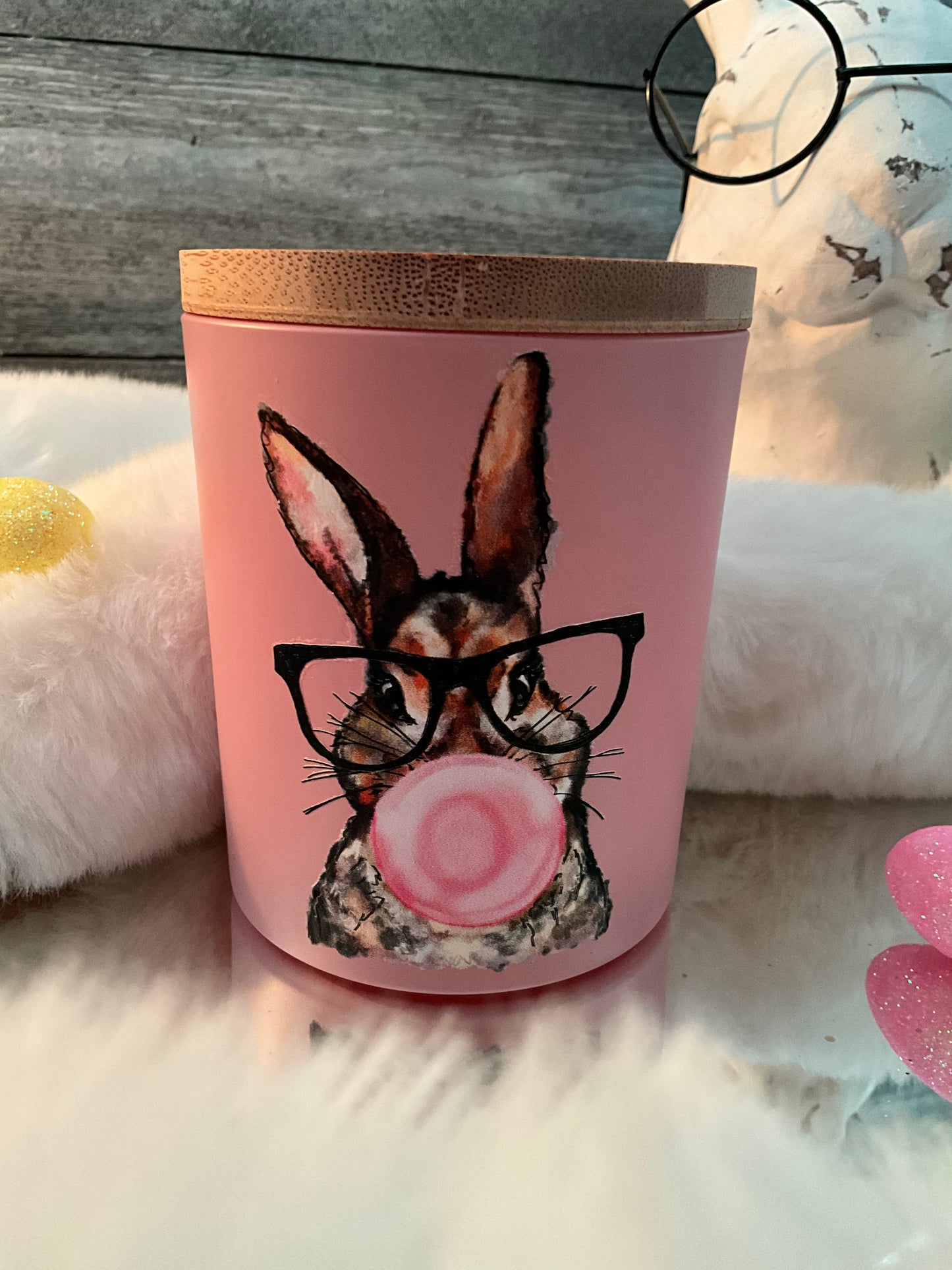 10oz ParaSoy blend wax frosted pink Bubblegum Bunny Candle ( Bunny Farts)