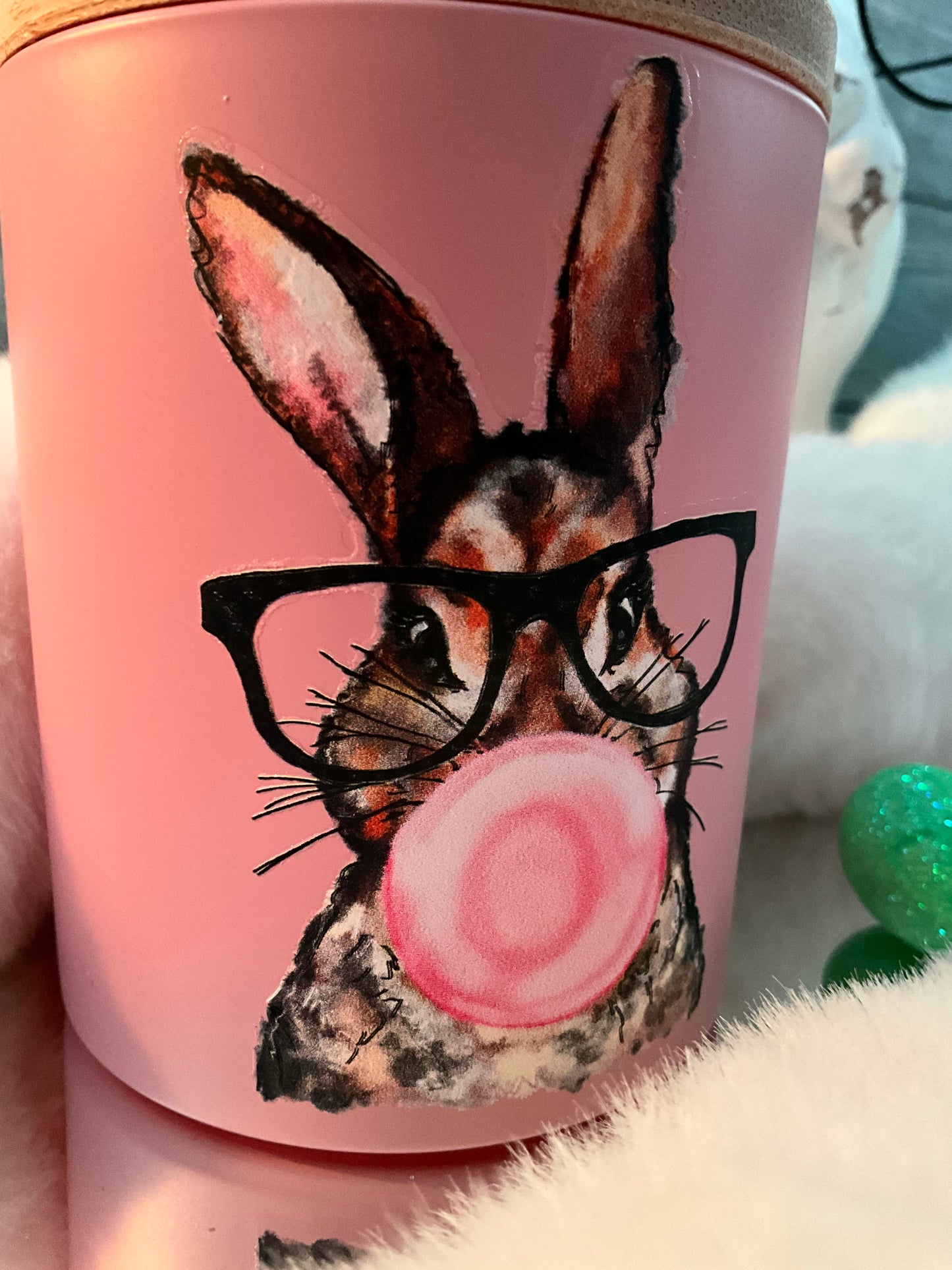 10oz ParaSoy blend wax frosted pink Bubblegum Bunny Candle ( Bunny Farts)