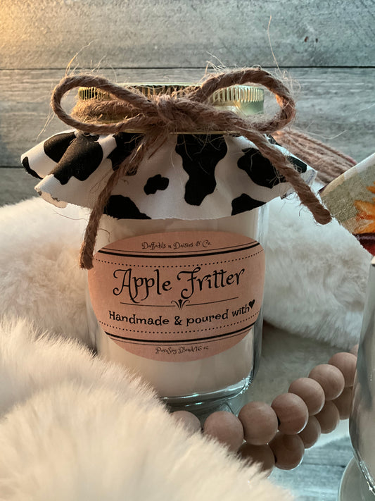 16 oz Rustic Radiance ParaSoy blend wax candle (black & white cow print) Apple Fritter