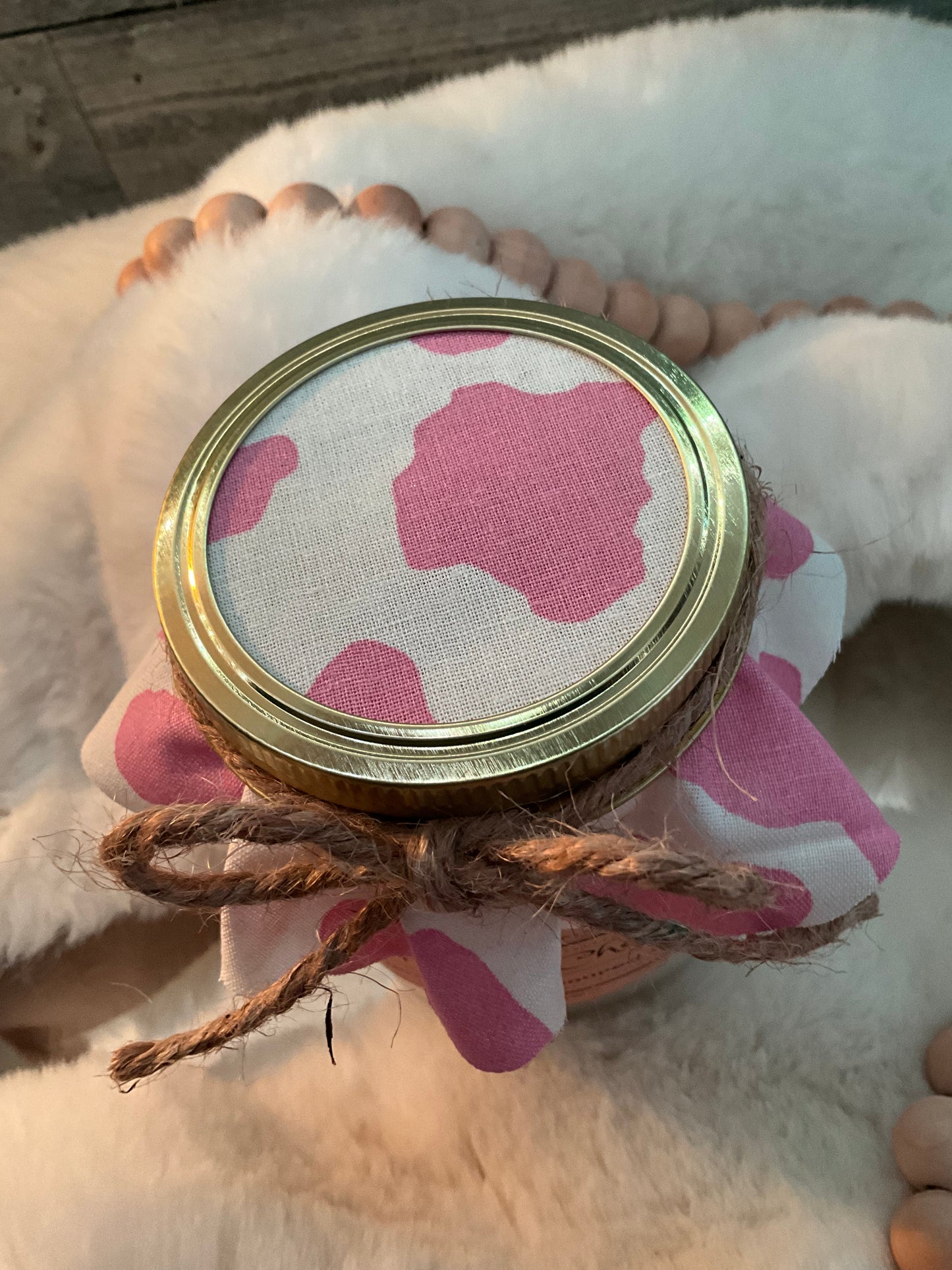 16 oz Rustic Radiance ParaSoy blend wax candle (Pink & White cow print)Drunken Cherry