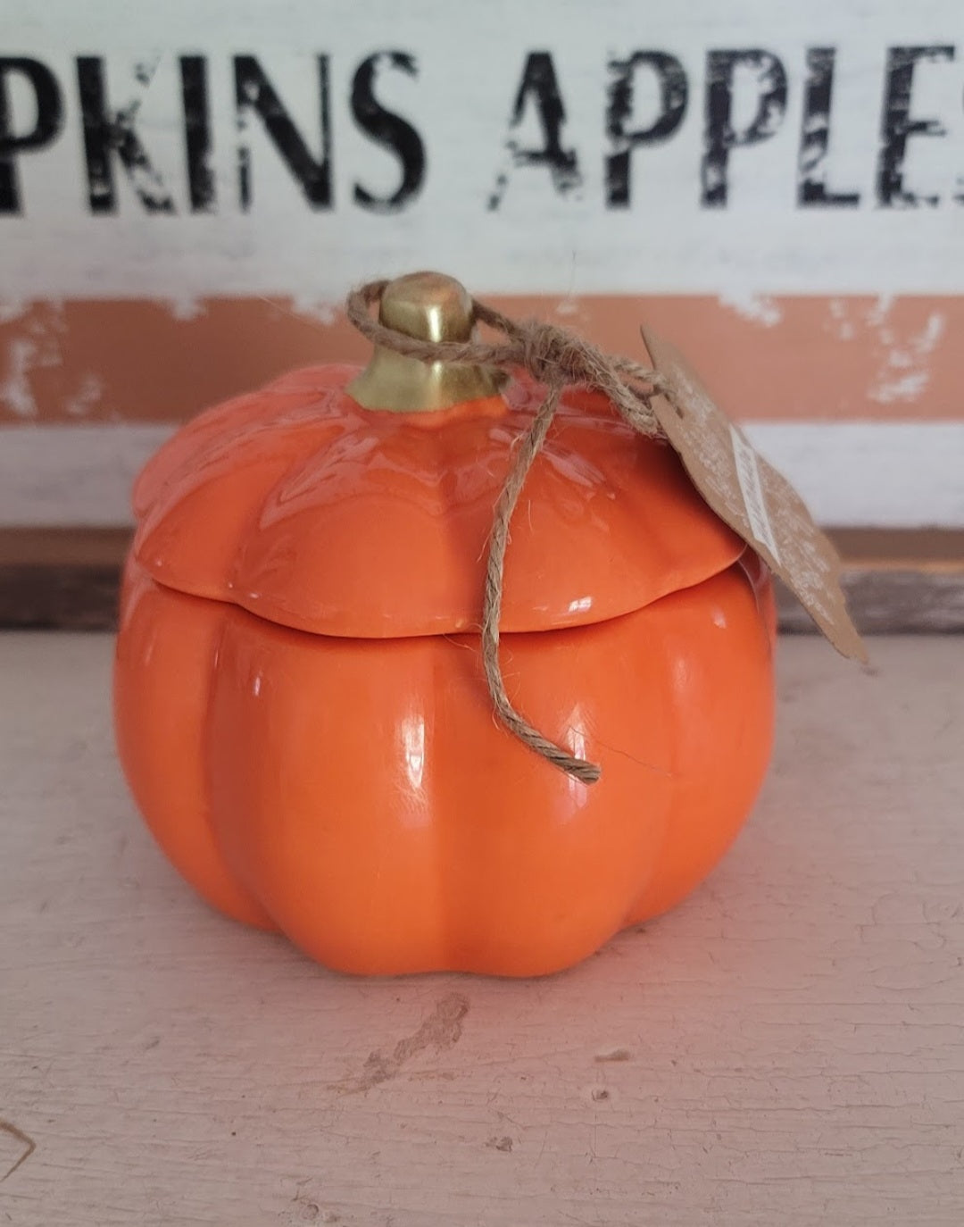 8 oz Small Ceramic Pumpkin Wood Wick Candle